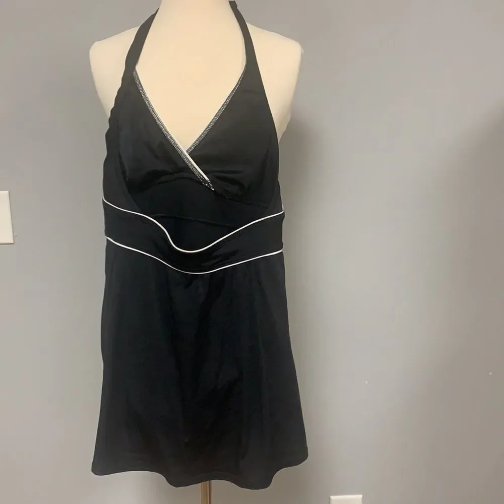 Lands End‎ Black White Halter Swim Wear Tankini Top Size 6